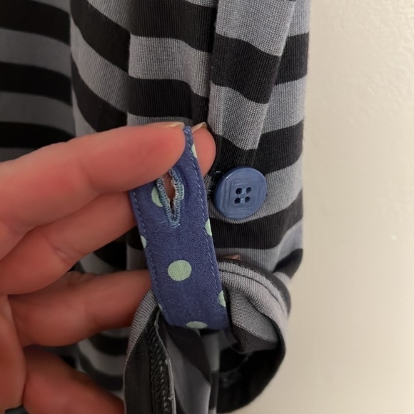 Matilda Jane Size M Top Blue Gray Stripe Polka Dot Let's Get Lost Peplum. - Picture 10 of 11